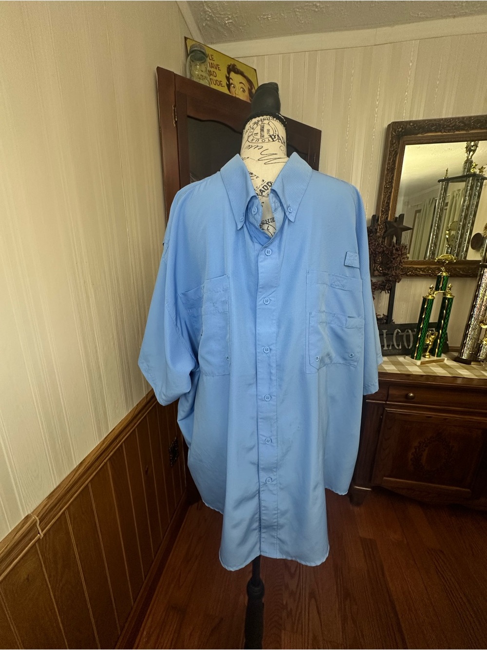 Pro Edge Light Blue Short-Sleeve Button-Down Work Shirt